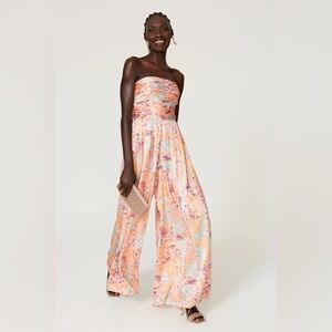 AMUR Kallia Silk Floral Strapless Jumpsuit